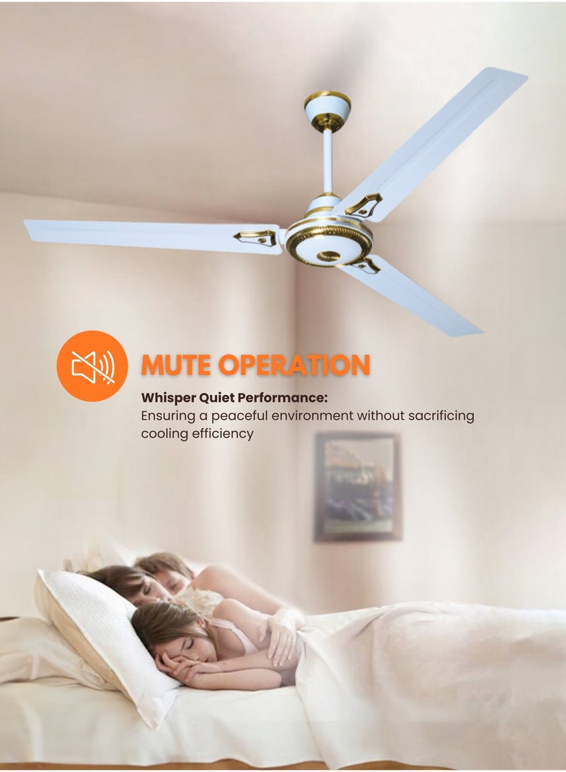 مودي مروحة سقف بيضاء مقاس 56 بوصة بتصميم أنيق - تصميم بثلاث شفرات، محرك قوي بقدرة 65 واط، مروحة تبريد هادئة للغاية للمنزل وغرفة النوم - Image 5